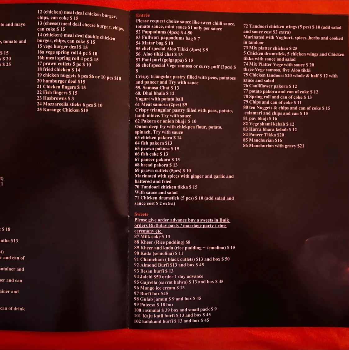 Menu, Punjabi Sunrise