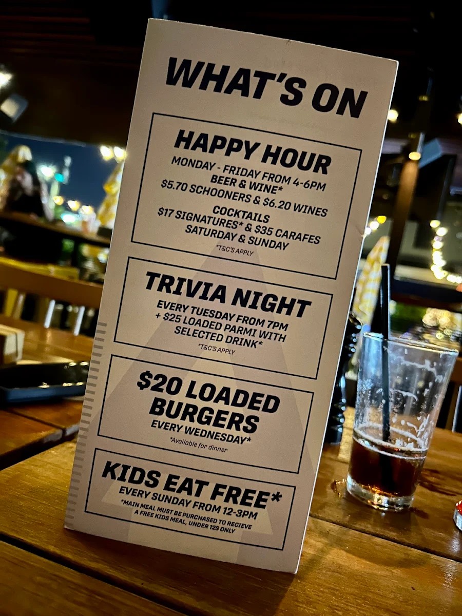 Menu, Albion Hotel