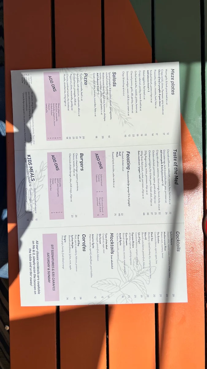 Menu, Albion Hotel