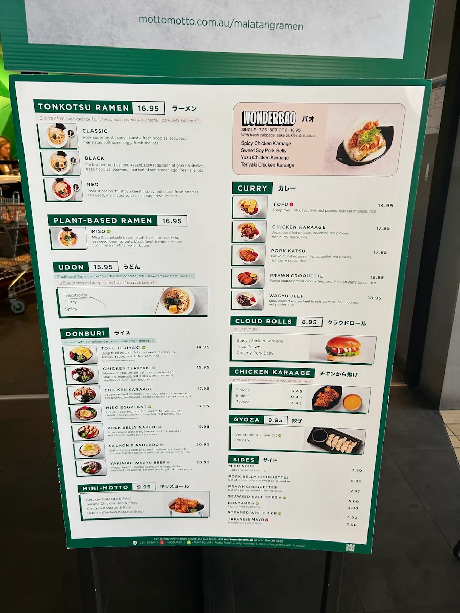 Menu, Motto Motto Japanese Kitchen - Pacific Fair