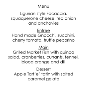 Menu, Rustic Kitchen