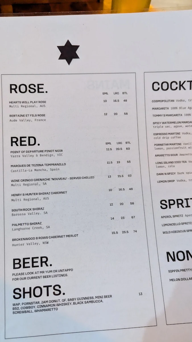 Menu, Beer DeLuxe Albury
