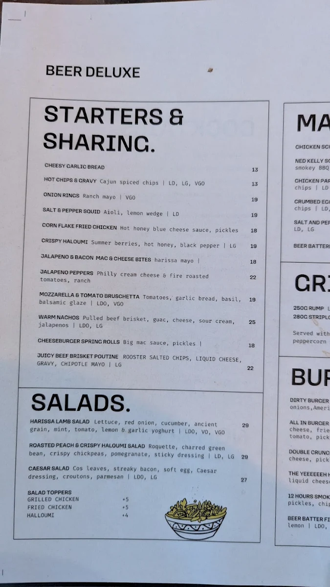 Menu, Beer DeLuxe Albury