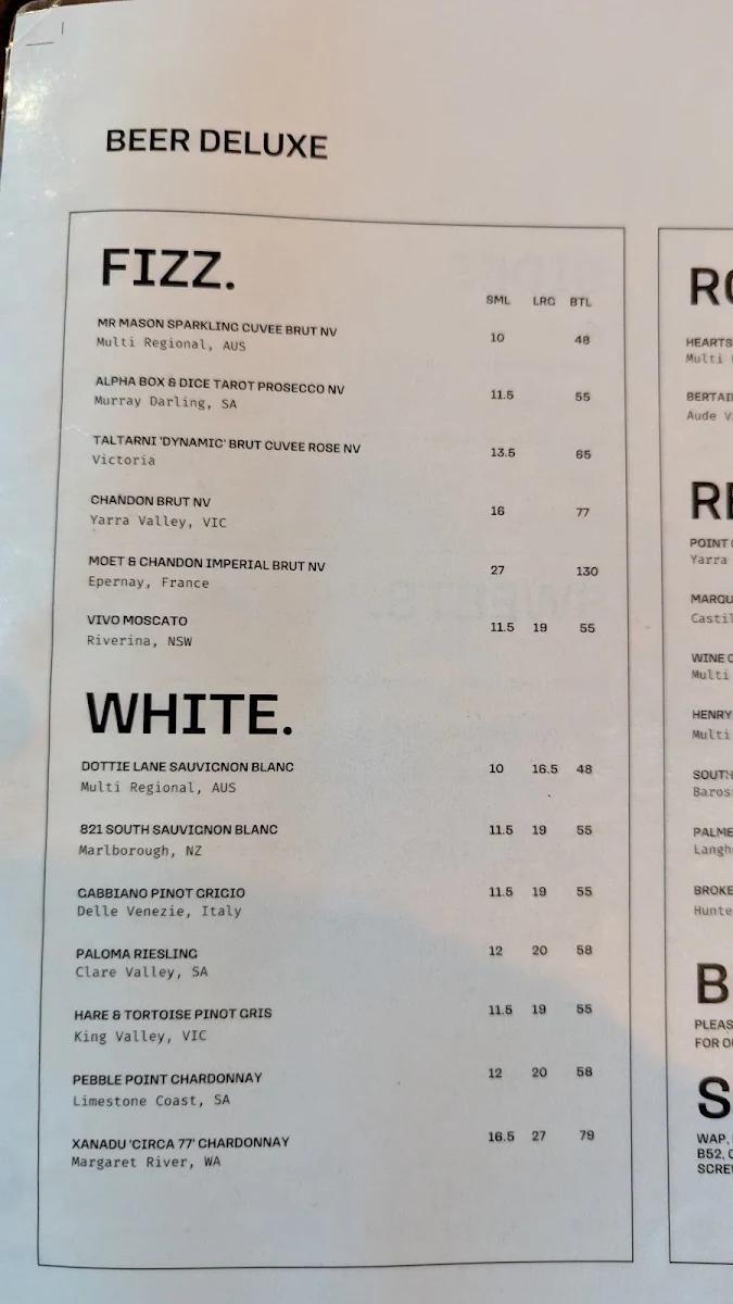 Menu, Beer DeLuxe Albury