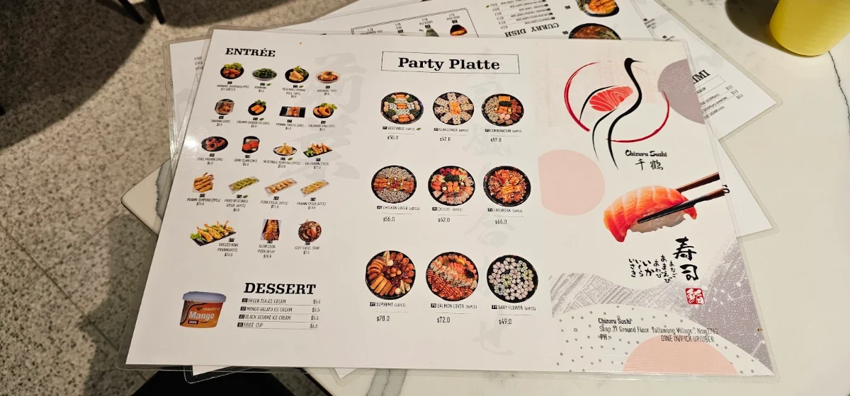 Menu, Sushi Chizuru