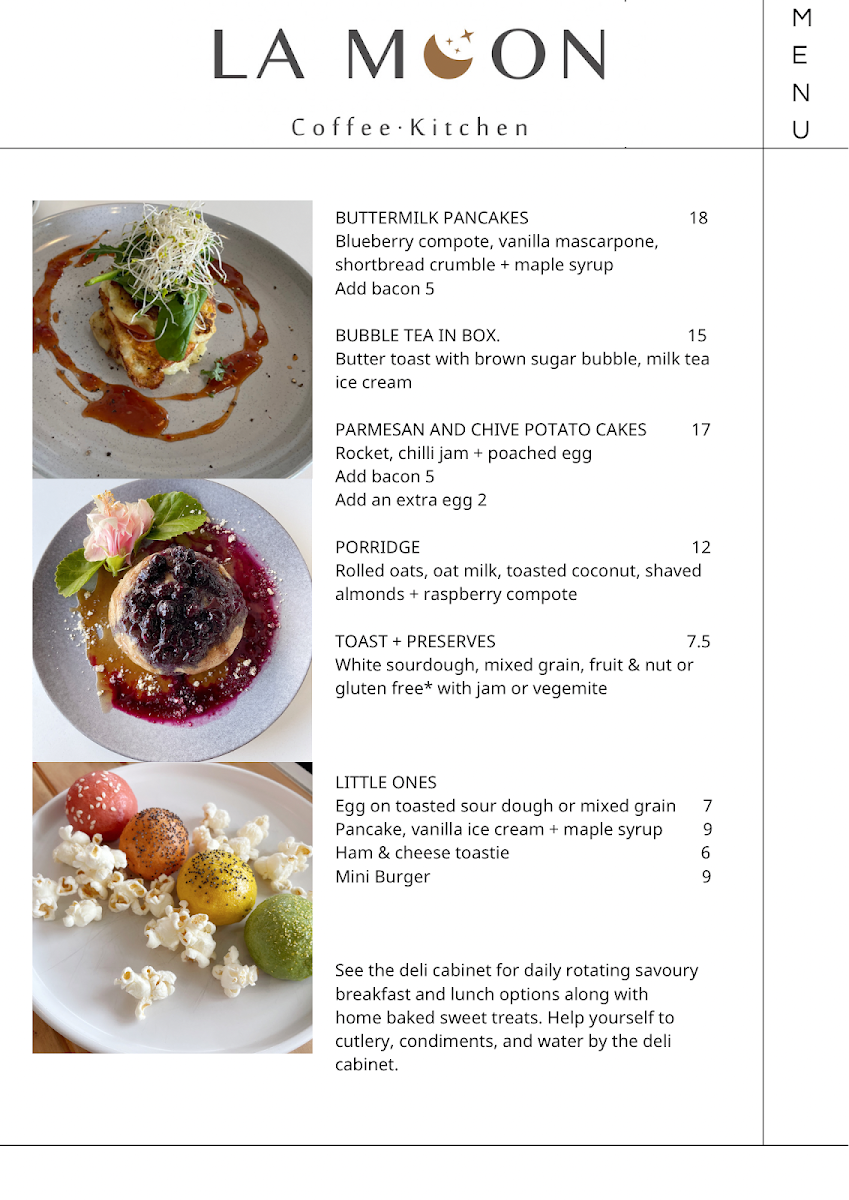 Menu, LA Moon cafe