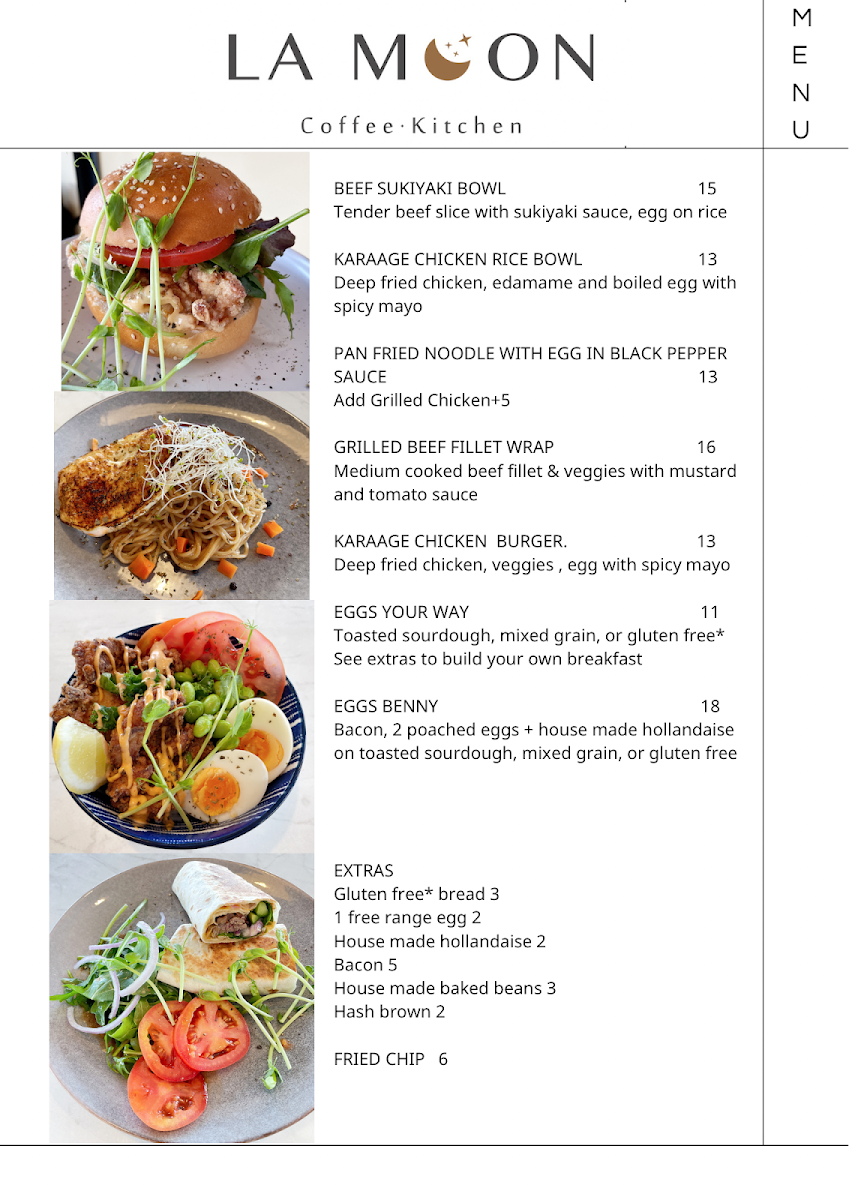 Menu, LA Moon cafe