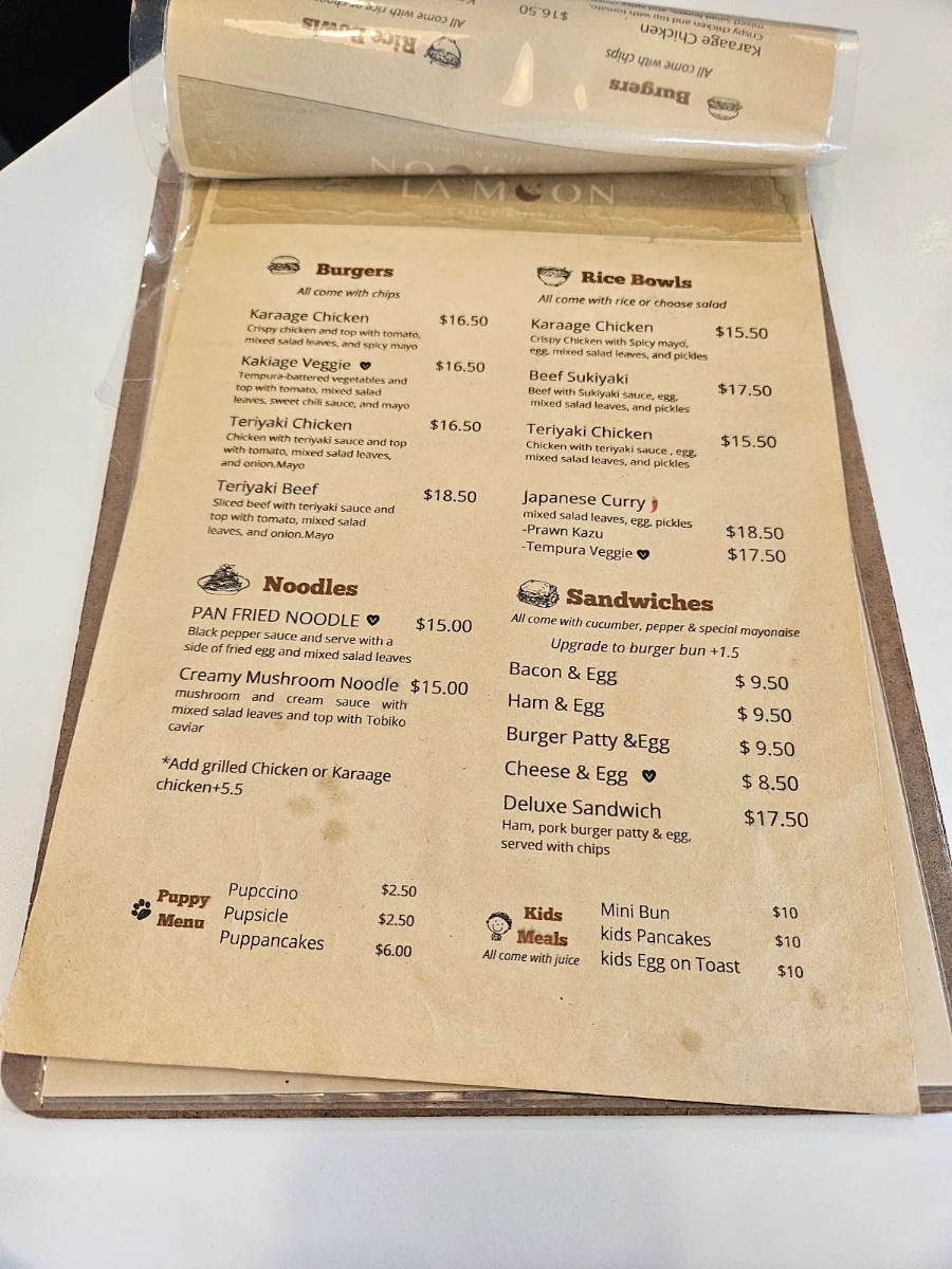 Menu, LA Moon cafe