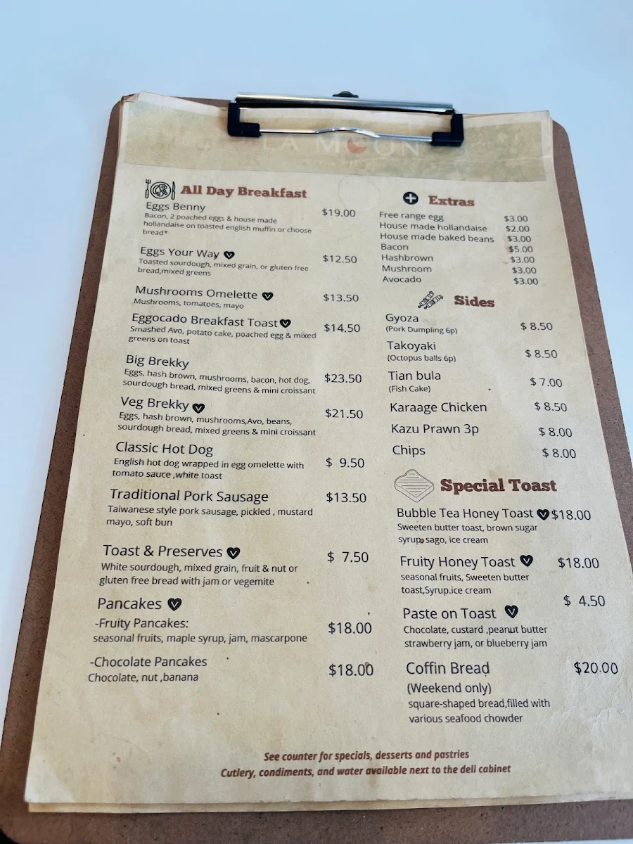 Menu, LA Moon cafe