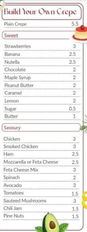 Menu, Saltie Dog - Coffee & Crêpes