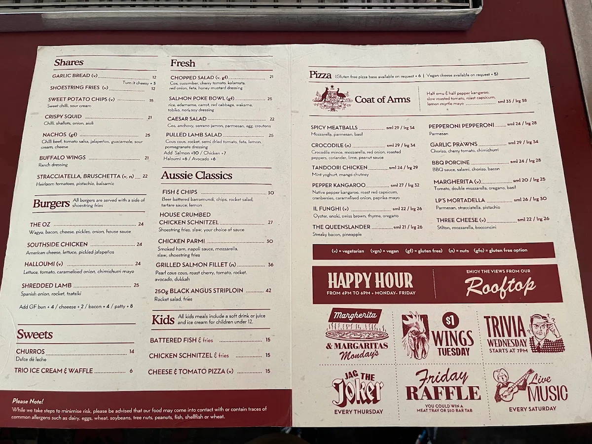 Menu, The Australian Heritage Hotel