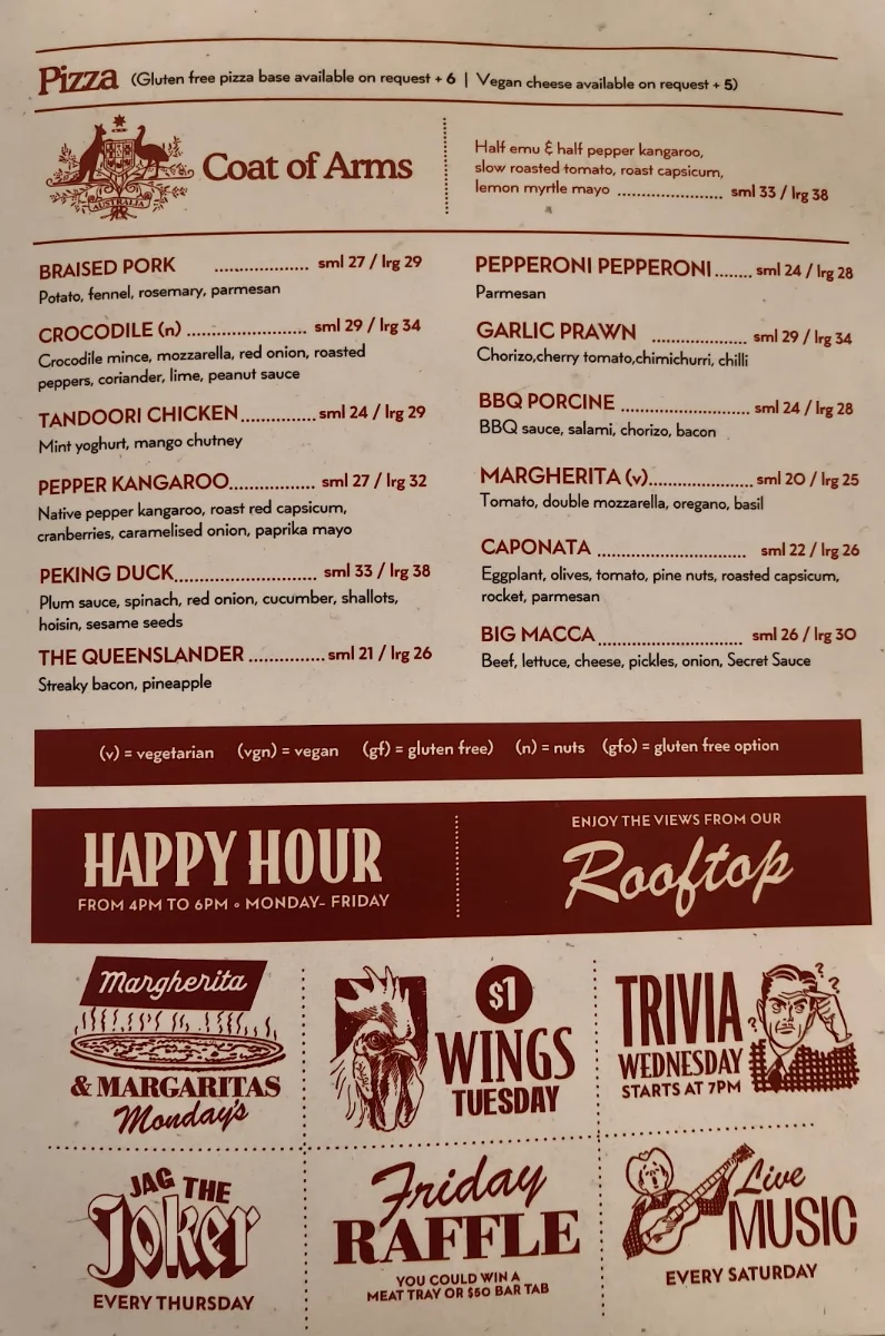 Menu, The Australian Heritage Hotel