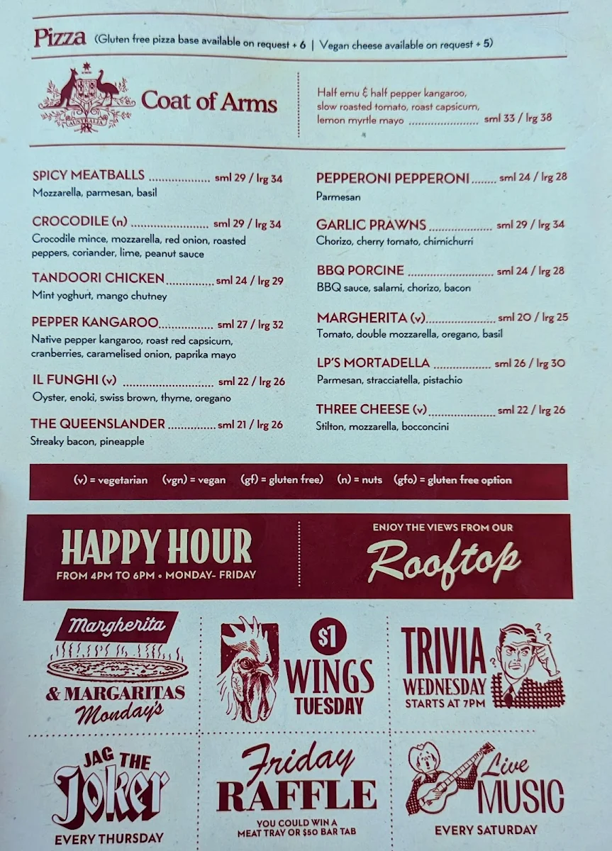 Menu, The Australian Heritage Hotel