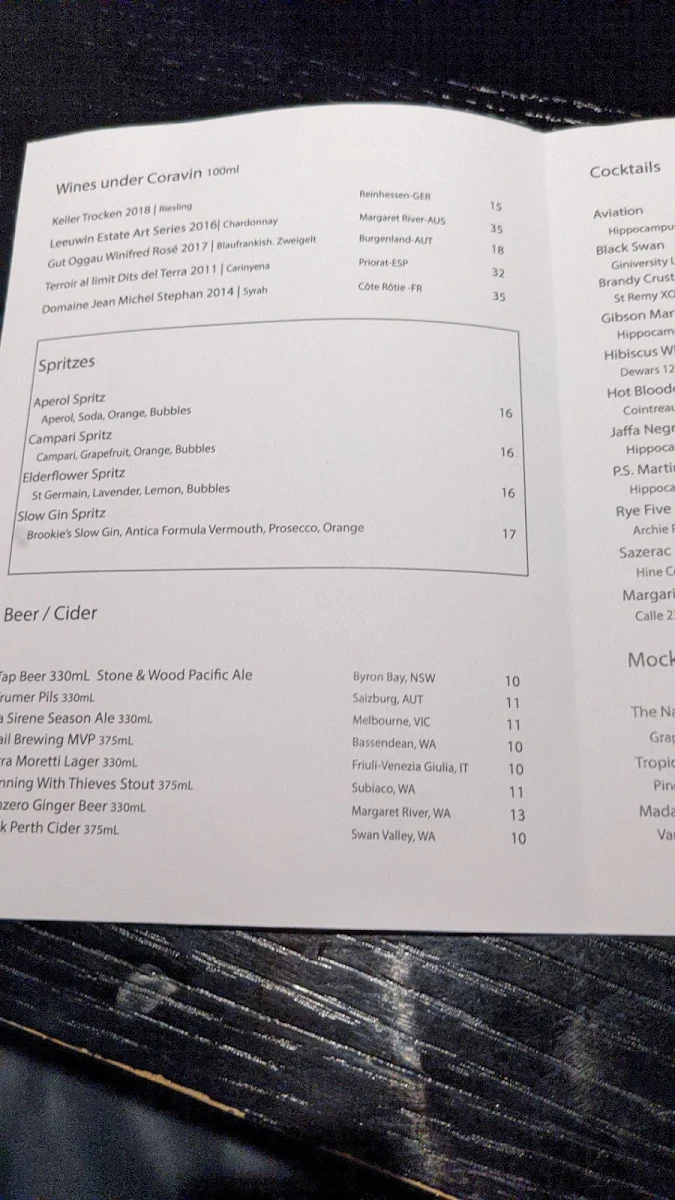Menu, Shadow Bar & Kitchen
