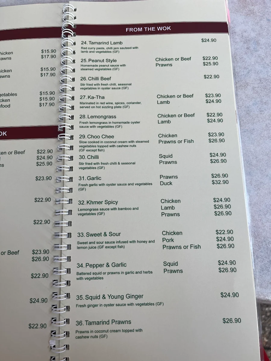 Menu, Royal Cambodia Restaurant