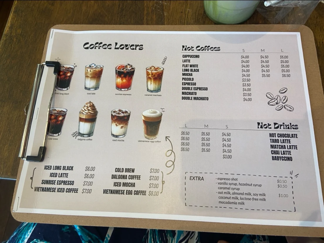 Menu, Beantown Cafe Newtown