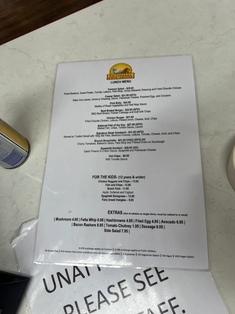 Menu, Whitsunday Gold Coffee