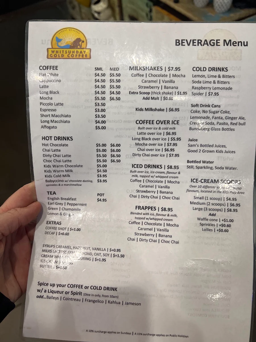 Menu, Whitsunday Gold Coffee