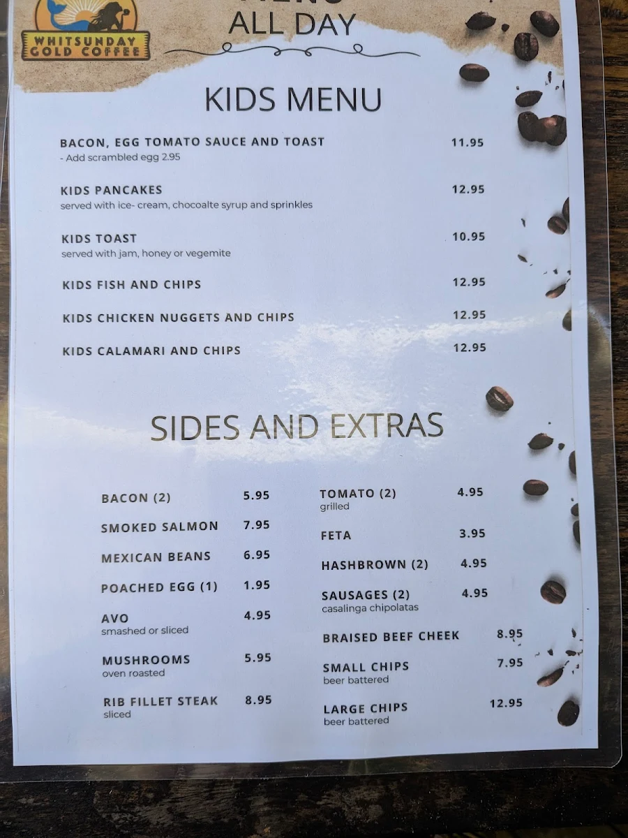 Menu, Whitsunday Gold Coffee