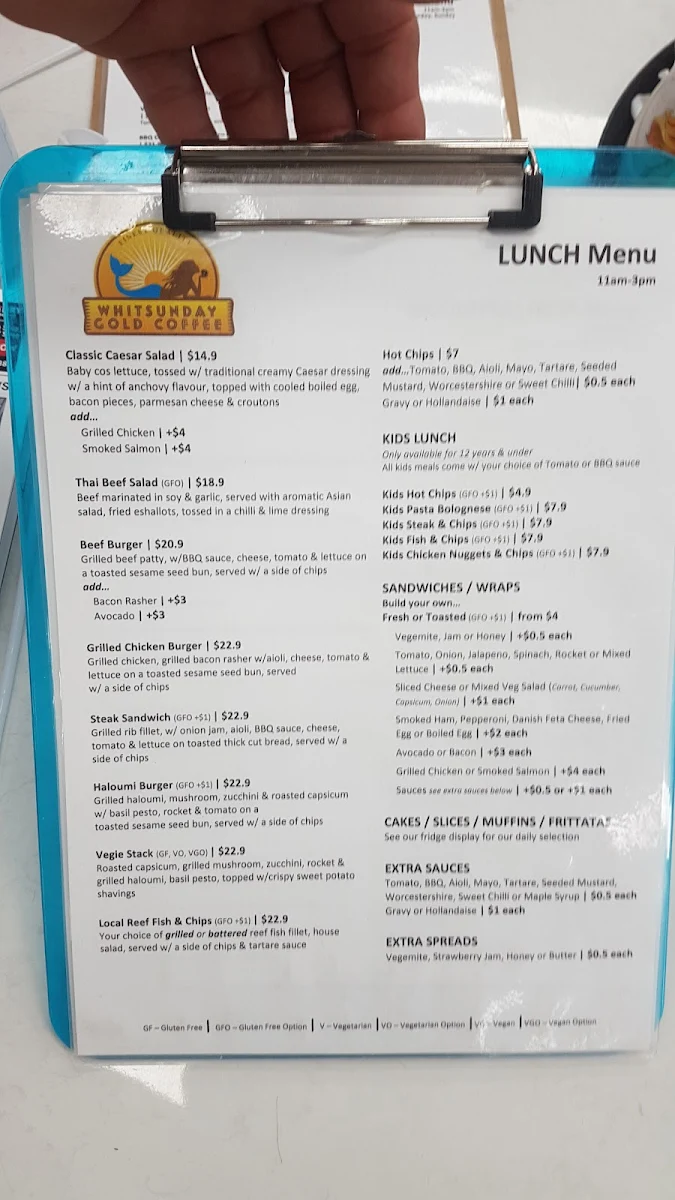 Menu, Whitsunday Gold Coffee
