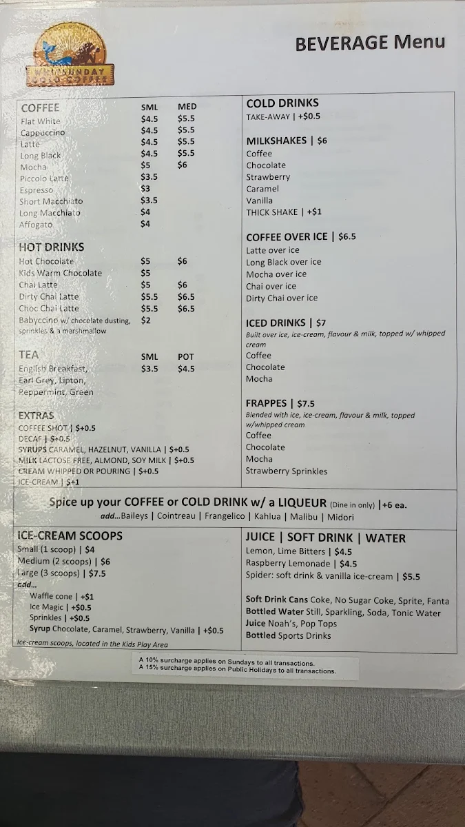 Menu, Whitsunday Gold Coffee