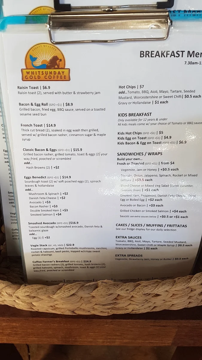 Menu, Whitsunday Gold Coffee