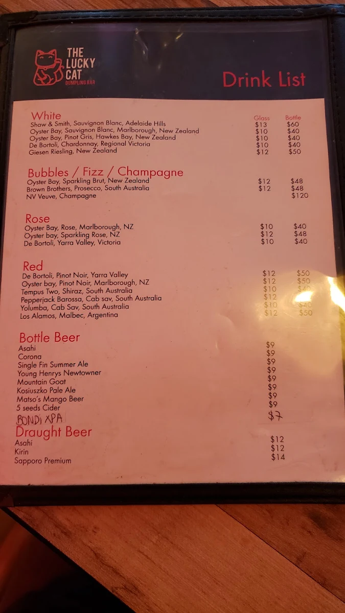 Menu, Lucky Cat, Dumpling Bar & Lounge