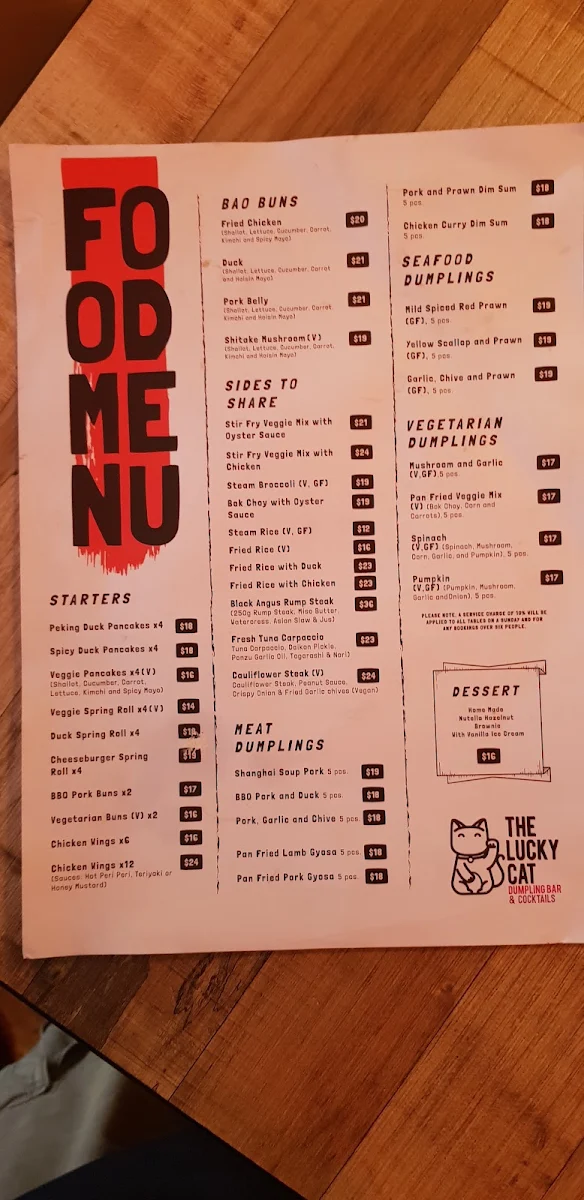 Menu, Lucky Cat, Dumpling Bar & Lounge