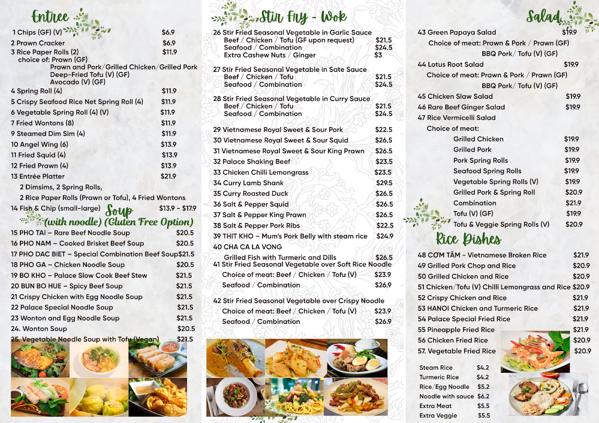 Menu, Saigon Palace Cafe - Vietnamese Restaurant
