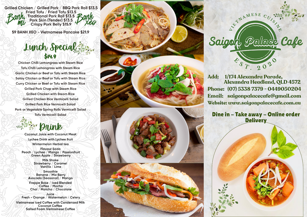 Menu, Saigon Palace Cafe - Vietnamese Restaurant