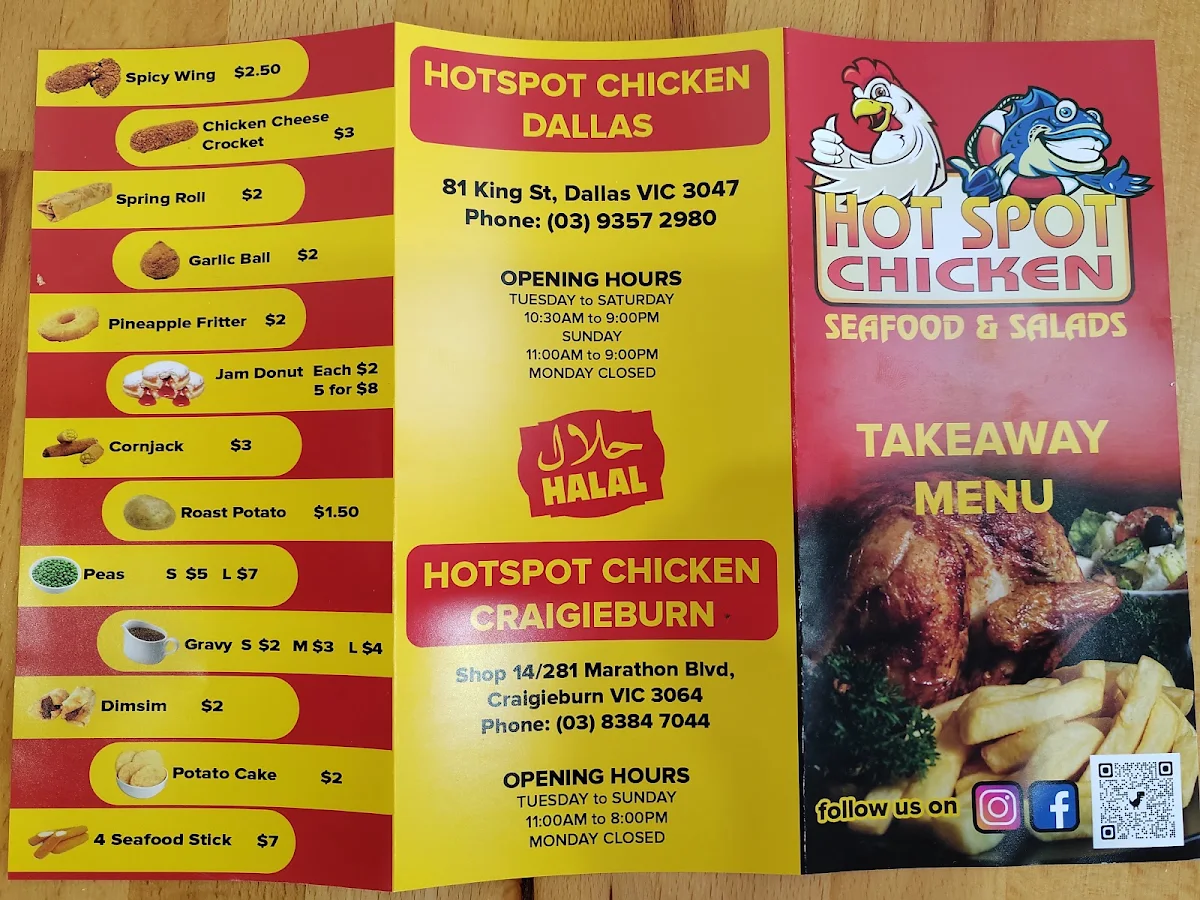 Menu, Hot Spot Chicken Dallas