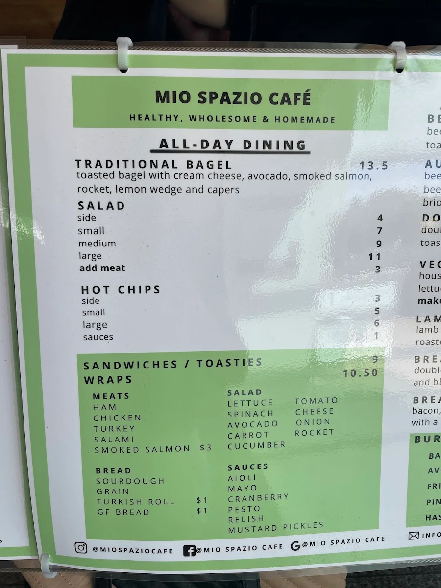 Menu, Mio Spazio Cafe