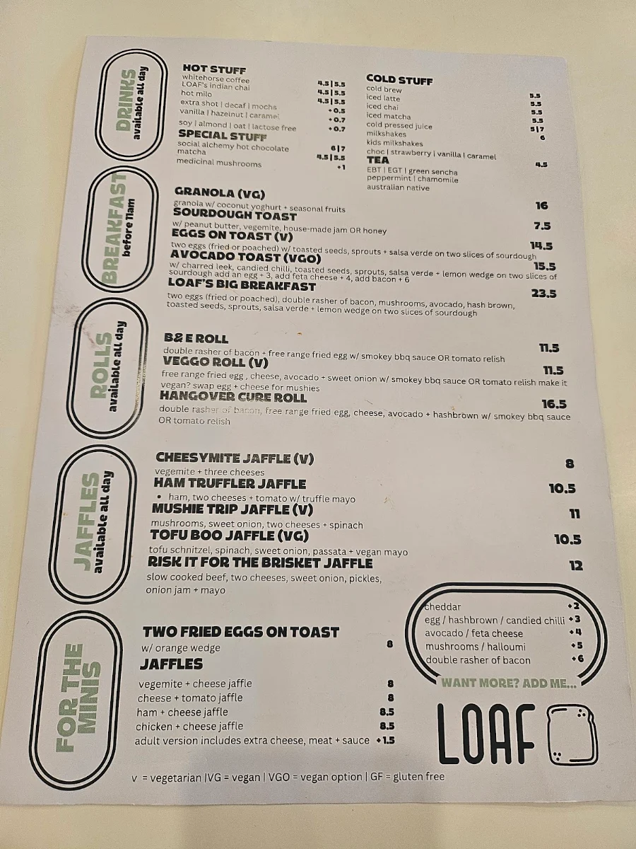 Menu, LOAF Cronulla