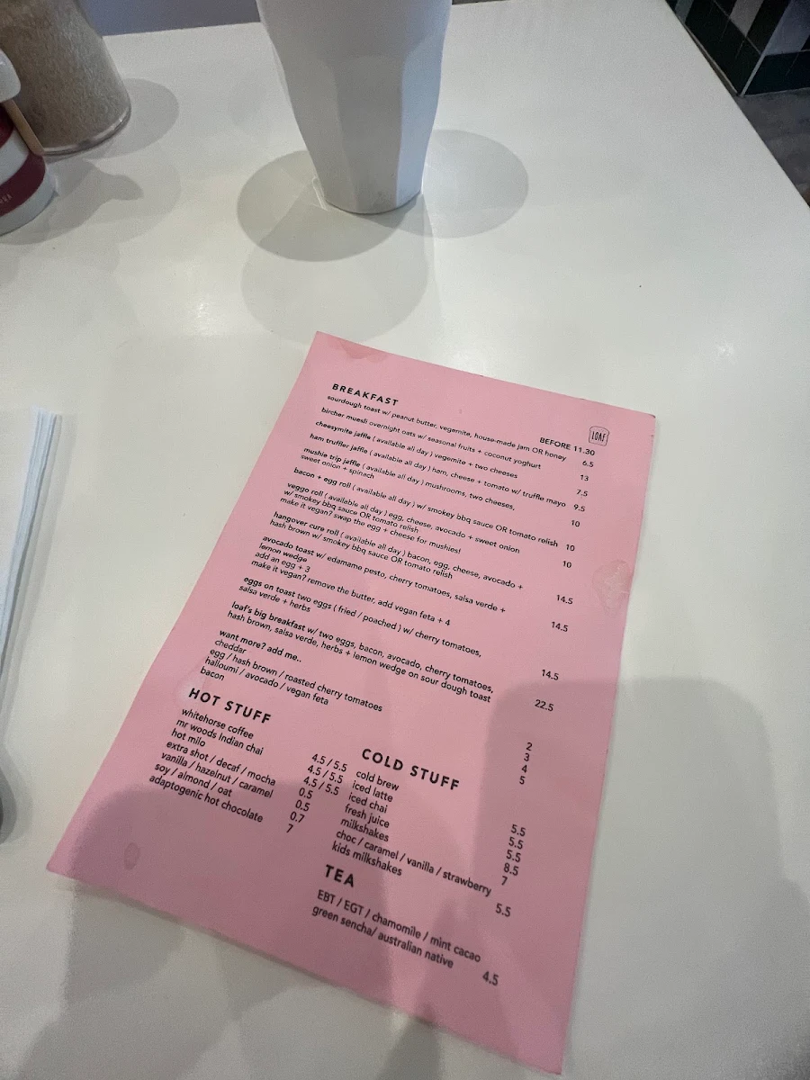 Menu, LOAF Cronulla