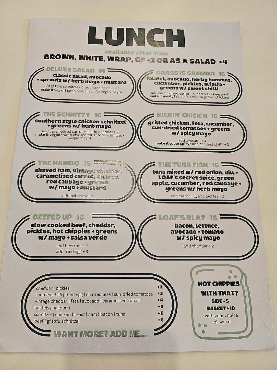 Menu, LOAF Cronulla