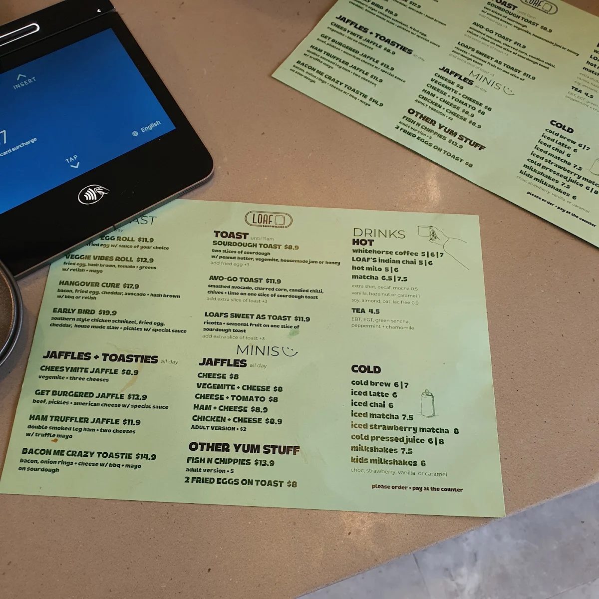 Menu, LOAF Cronulla