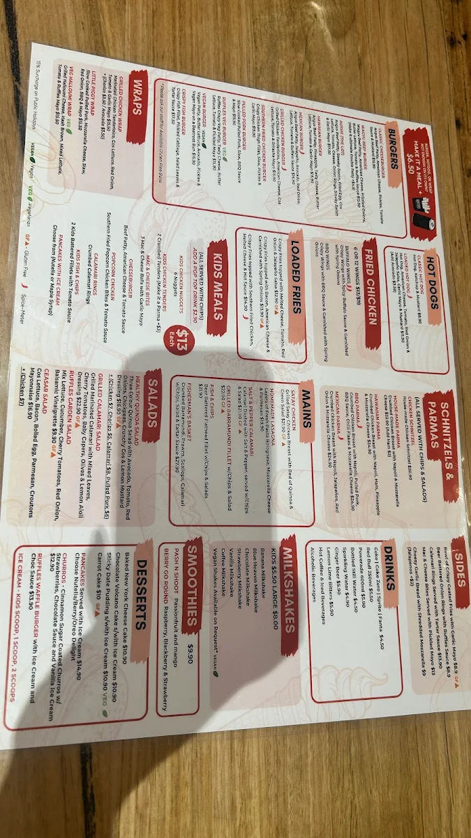 Menu, Ruffles Burgers & Grill