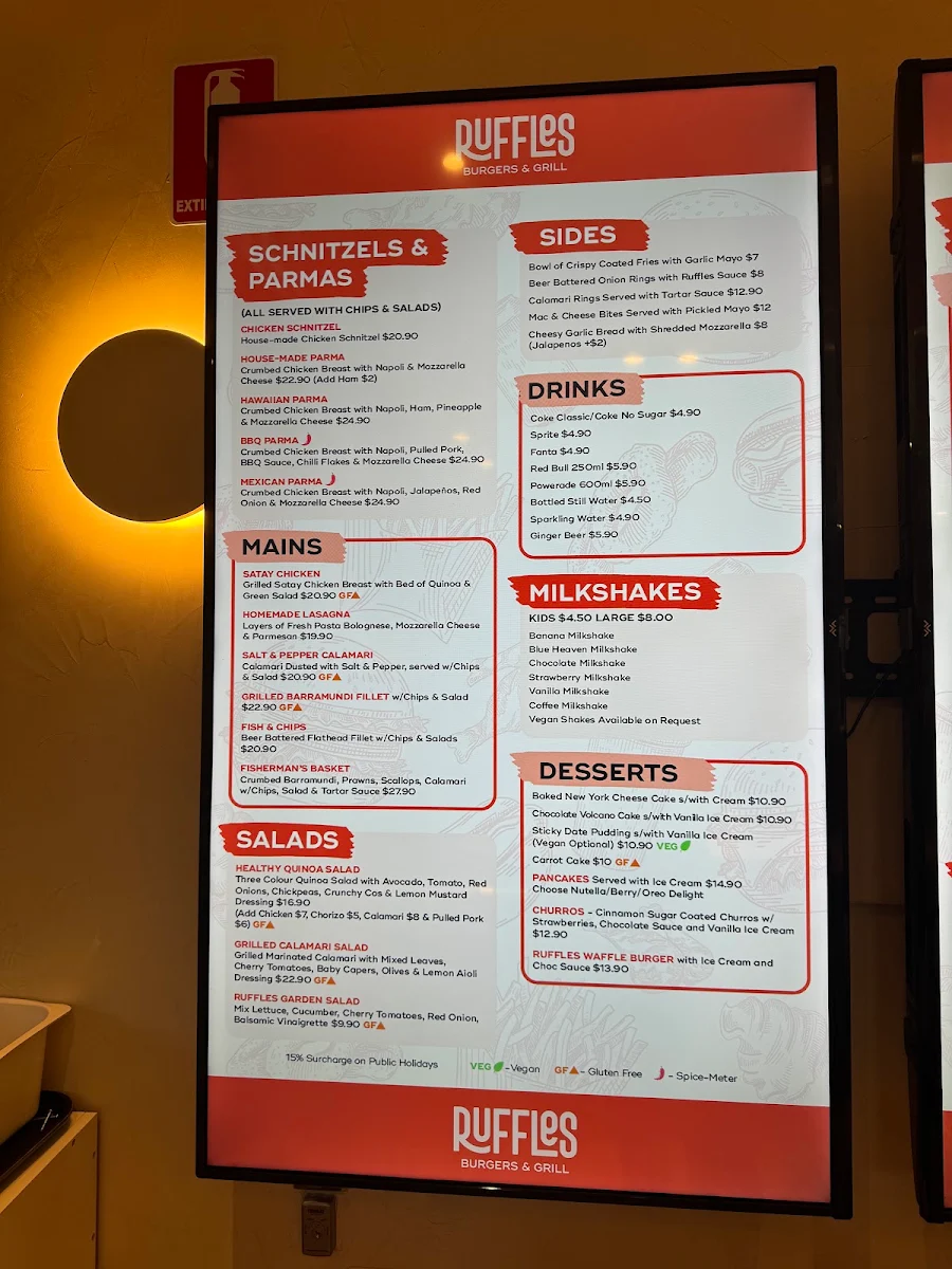 Menu, Ruffles Burgers & Grill
