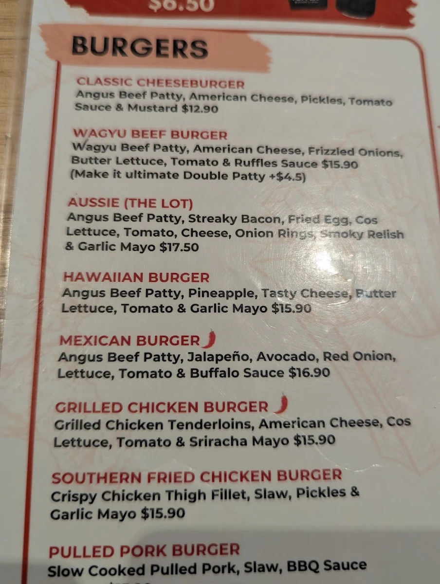 Menu, Ruffles Burgers & Grill
