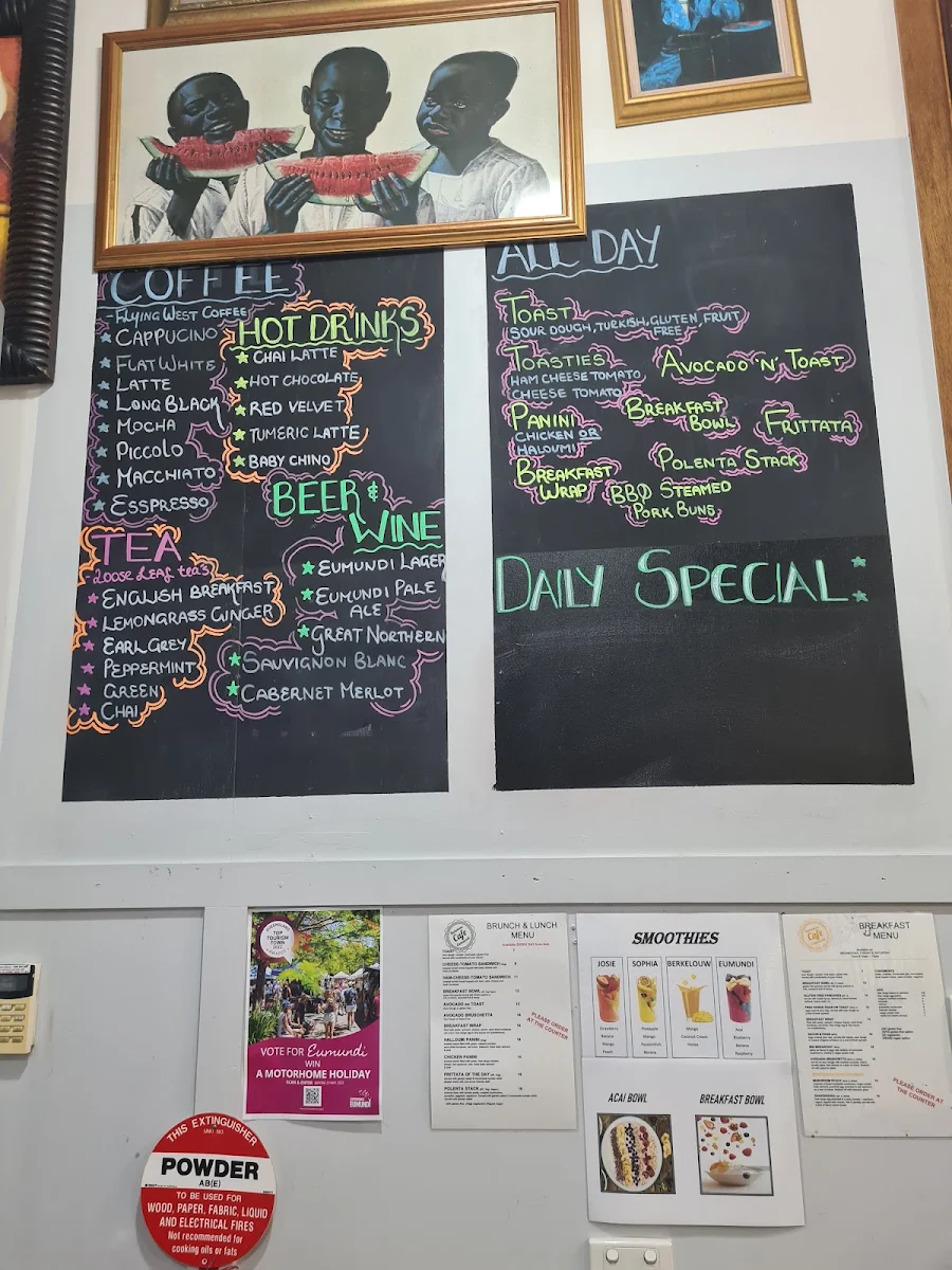 Menu, Berkelouw Cafe