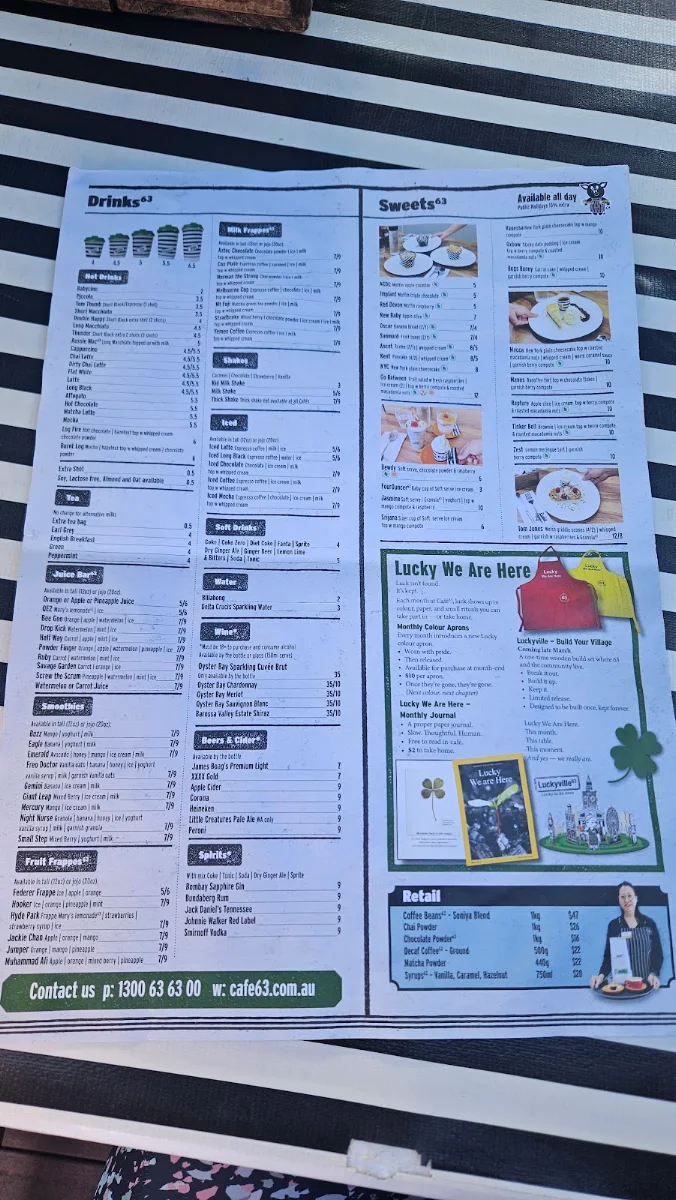 Menu, Cafe63 Springwood