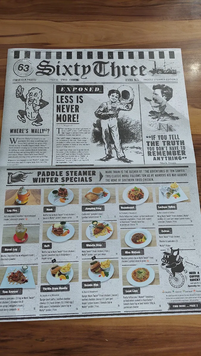 Menu, Cafe63 Springwood