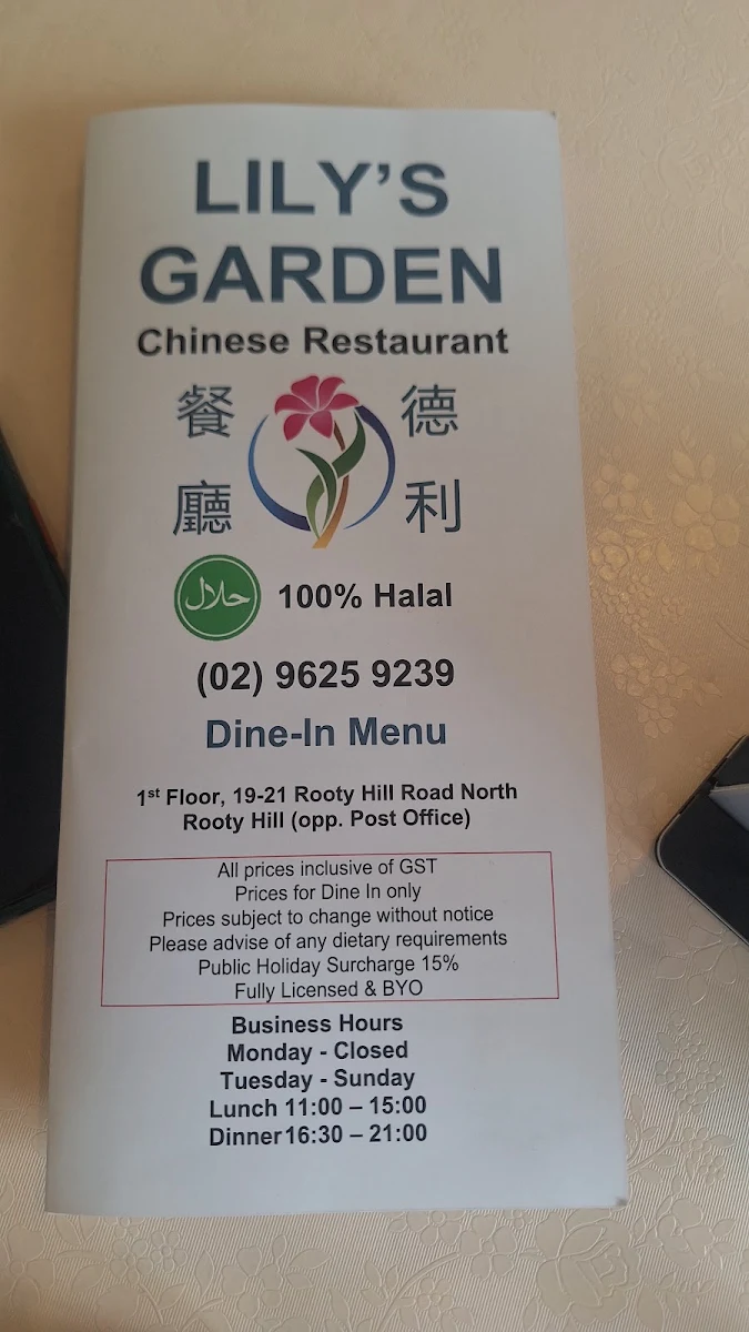 Menu, Lily's Garden (100% Halal)