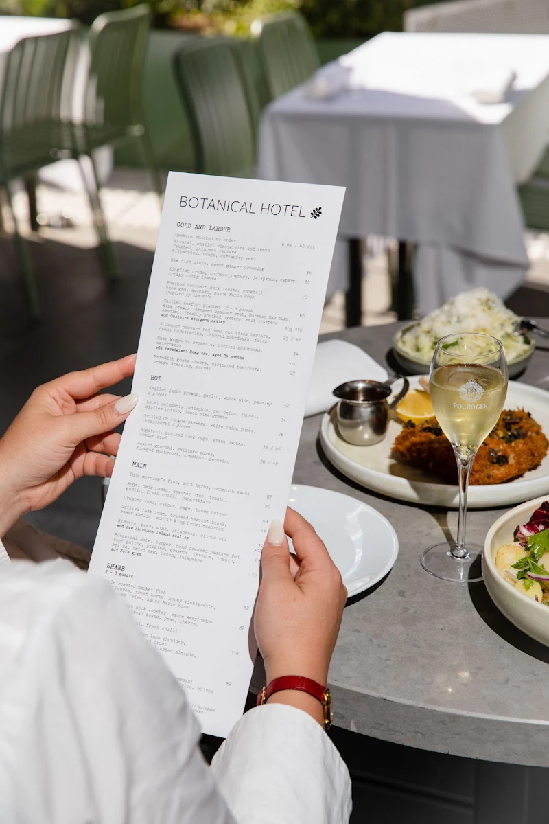 Menu, Botanical Hotel
