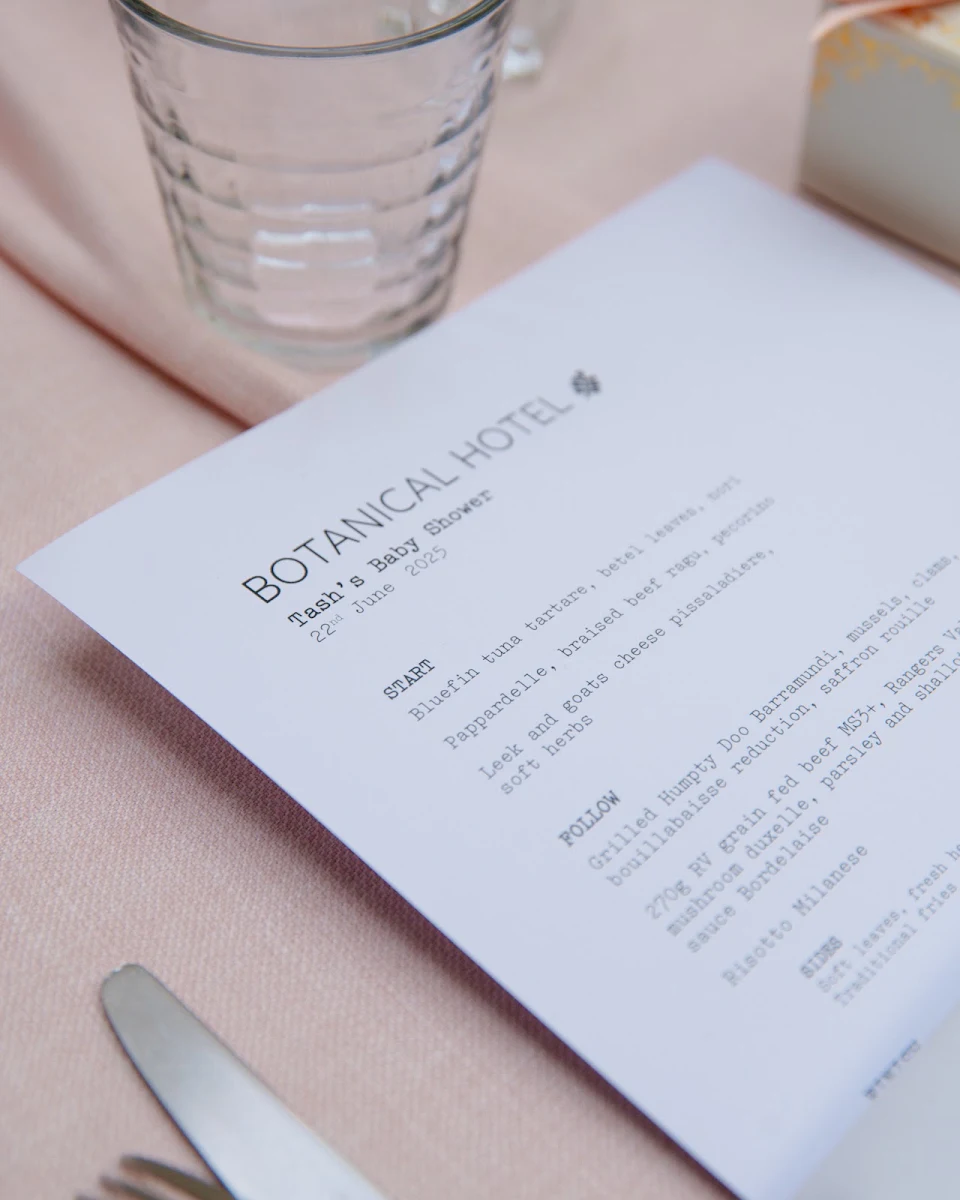Menu, Botanical Hotel