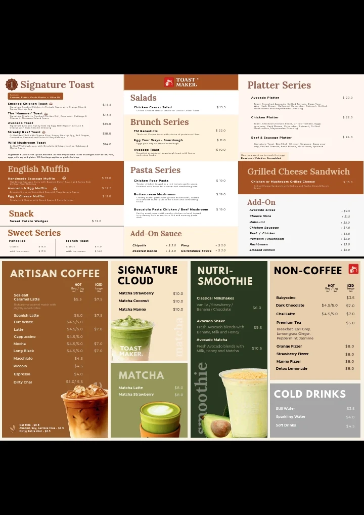 Menu, Toastmaker