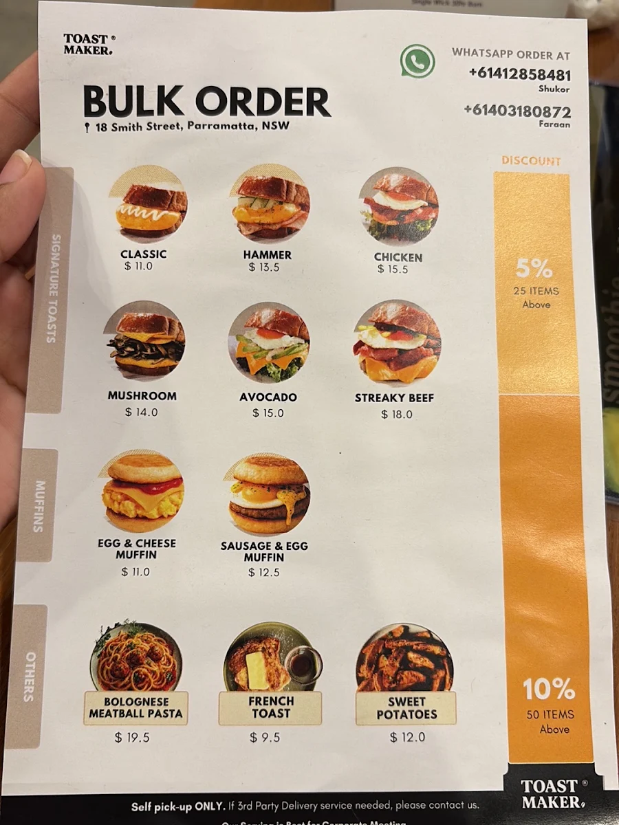 Menu, Toastmaker