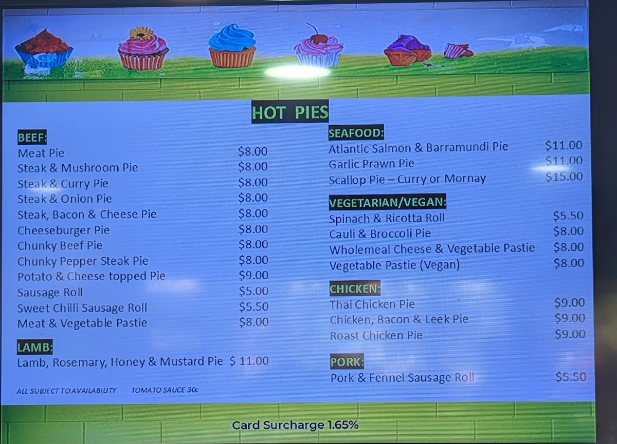 Menu, Apollo Bay Bakery