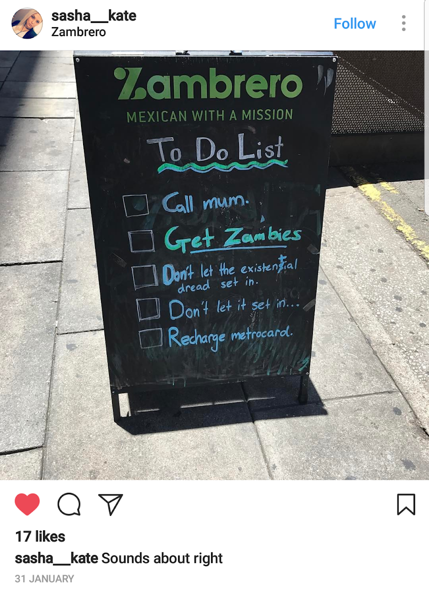 Menu, Zambrero Hindley Street