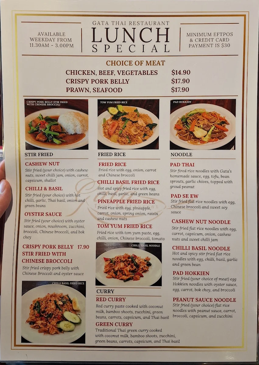 Menu, Gata Thai Restaurant